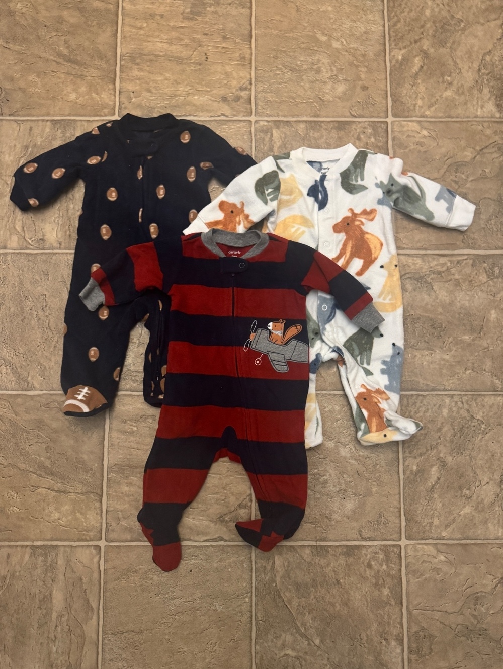 Carters Baby Boy Fleece Footed Pajamas Bundle 3 Months 3 Pc Cozy Sleepers